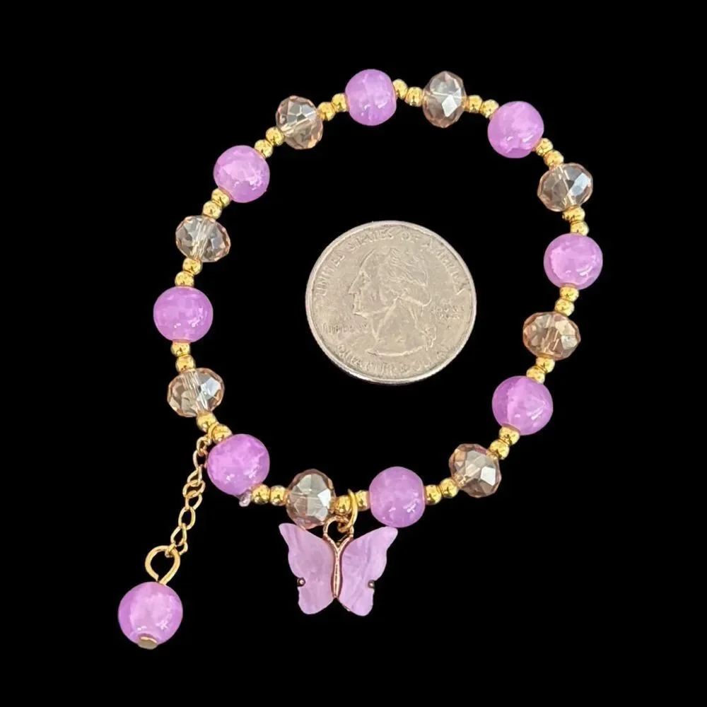 Sunset & Moonlight – Butterfly Beaded Stretch Bracelet Pair for Kids or Teens